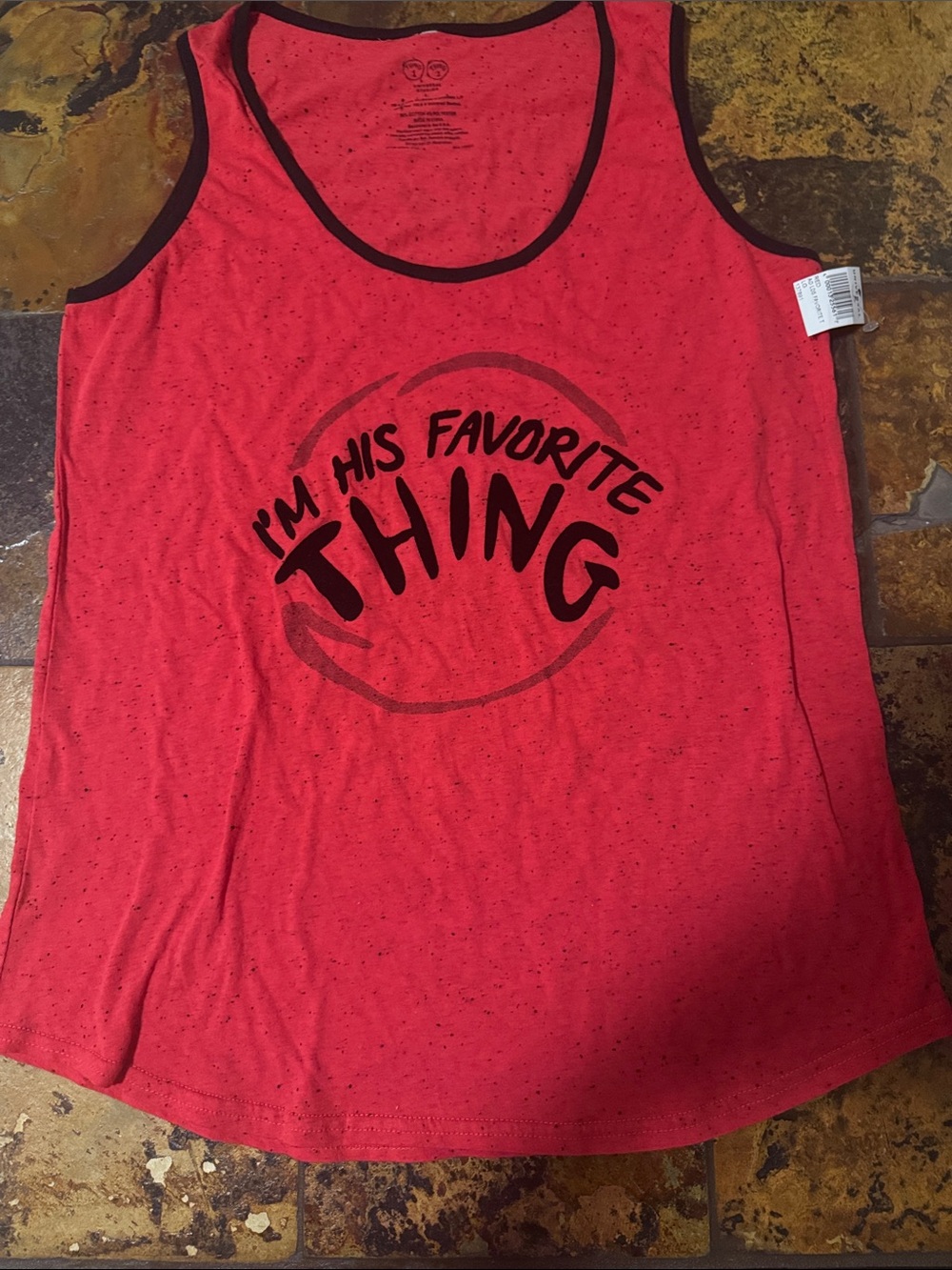 Women’s Red Graphic Tank Top - "I'm His Favorite Thing" (1076)